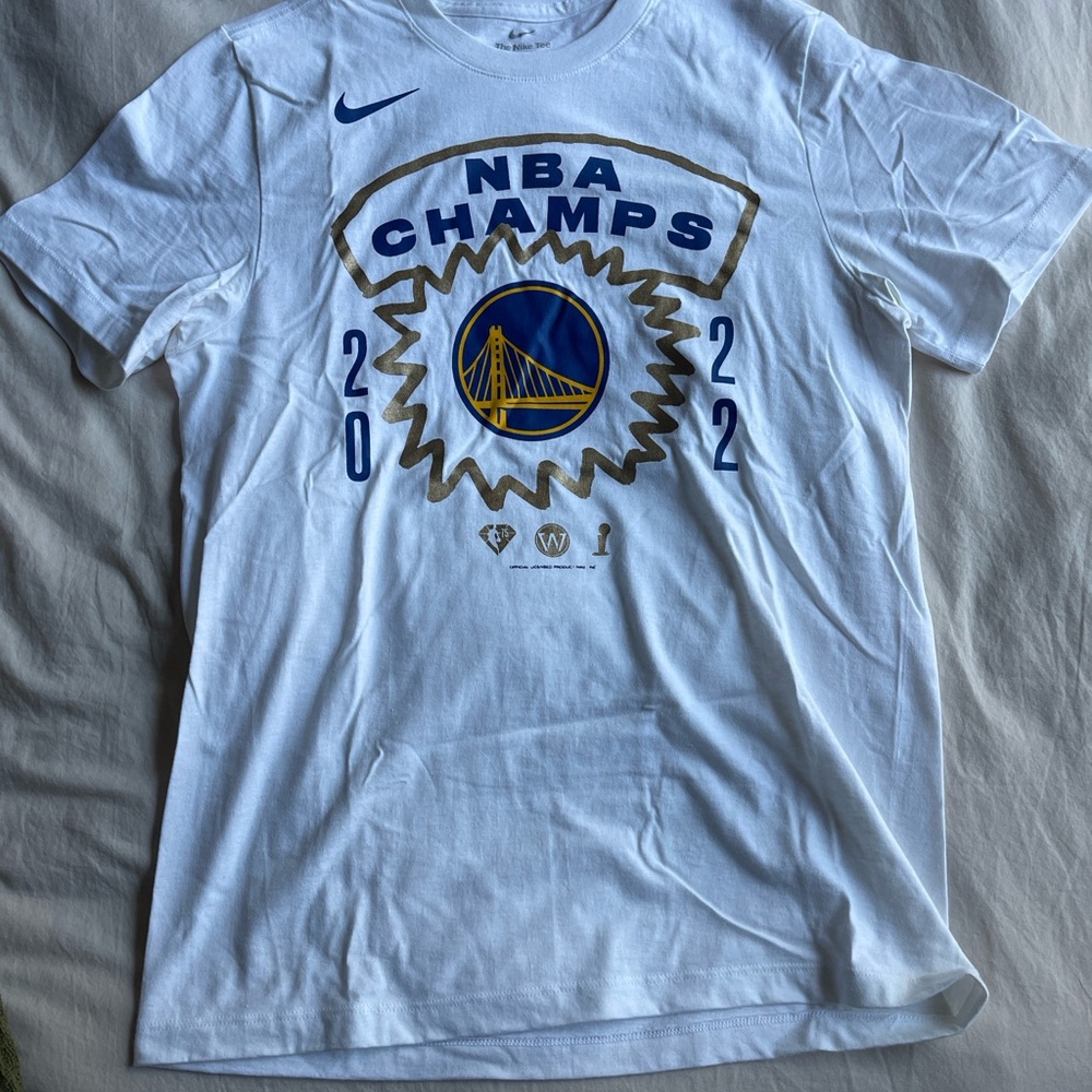 Nike 2022 Golden State Warriors NBA Champs White and Blue T-Shirt